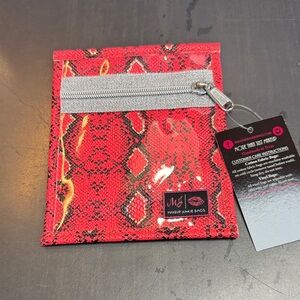 Makeup Junkie Red Snake Print Pouch with Silver Zipper